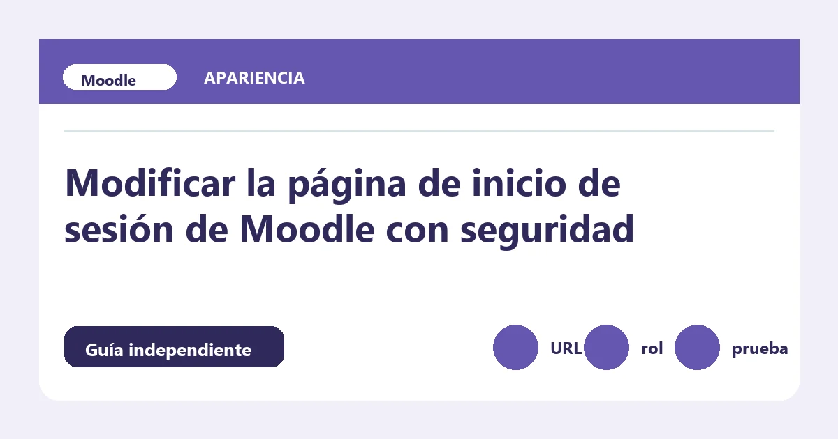 Guía visual sobre modificar página inicio sesión Moodle con pasos de comprobación