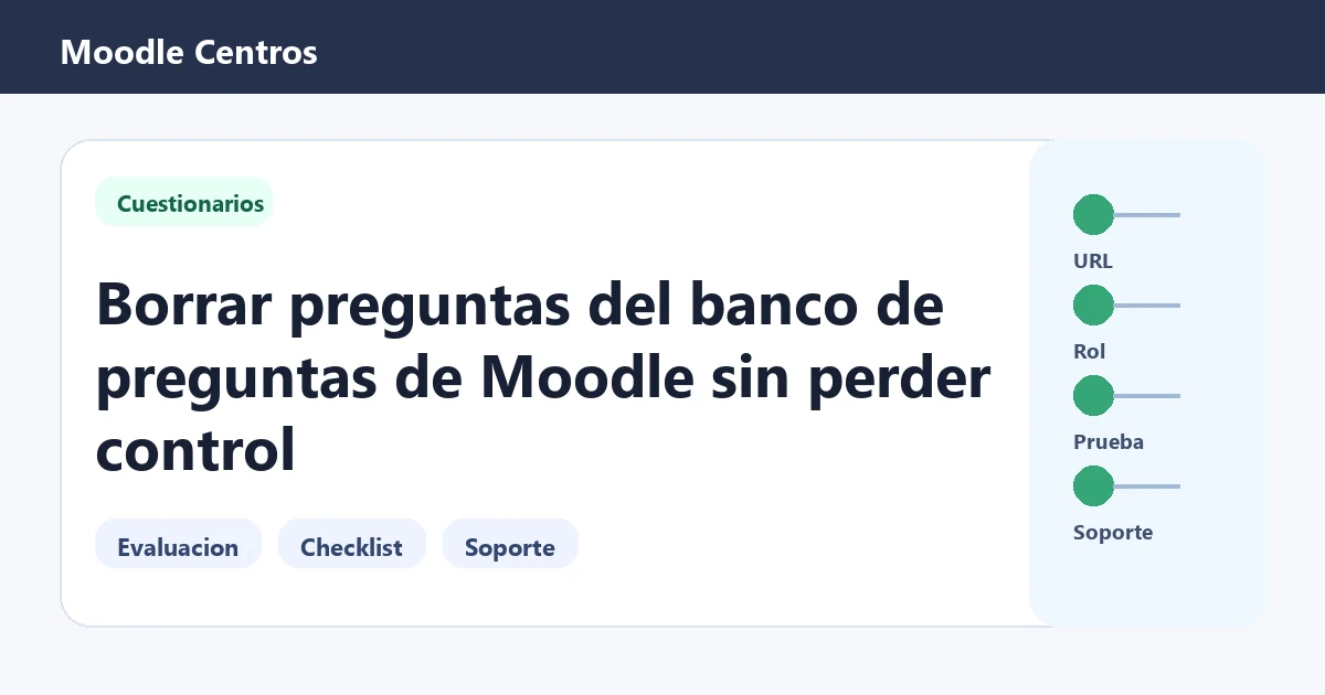 Guía visual para borrar preguntas del banco de preguntas Moodle con pasos de comprobación